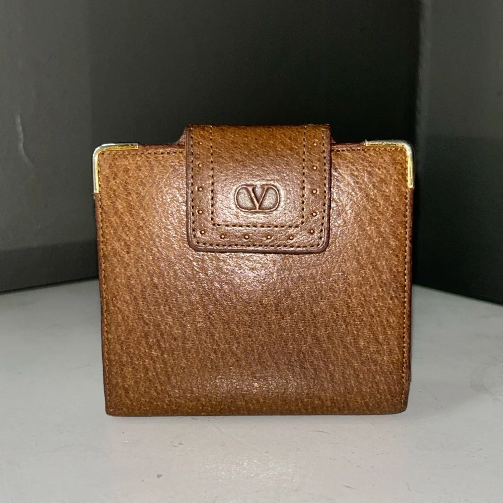 Valentino Garavani Brown Leather Compact Wallet